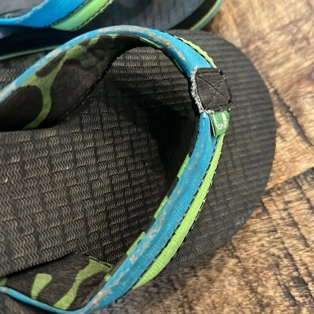 Kids Sanuk Flip Flops blue green